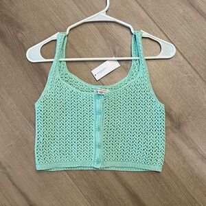 American Eagle, Mint Green Crochet Cropped Tank